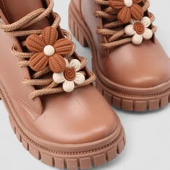 Bota Coturno Infantil Gabrielinha Flores Caramelo