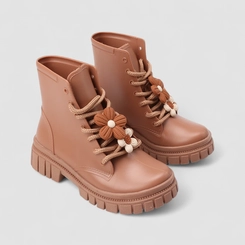 Bota Coturno Infantil Gabrielinha Flores Caramelo