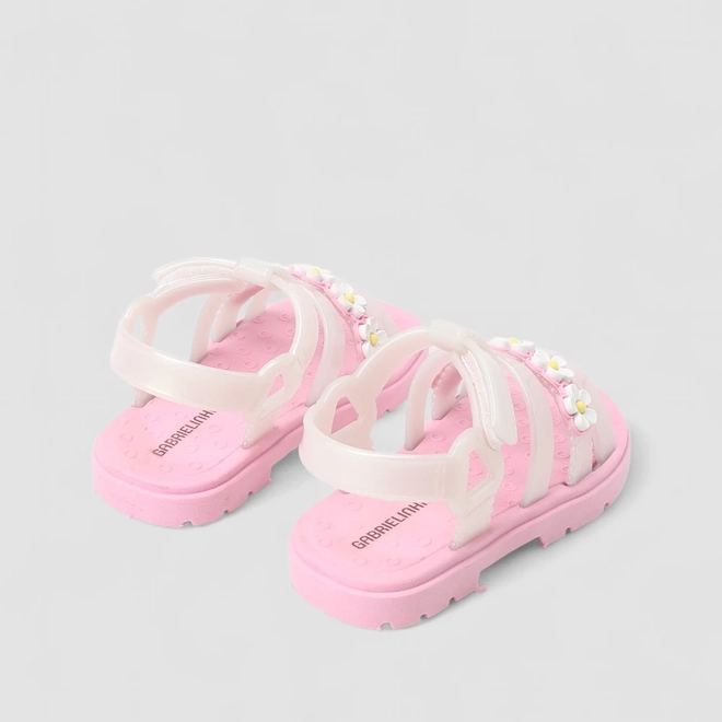 Sandália Aranha Infantil Gabrielinha Flor Holográfico Branco & Rosa