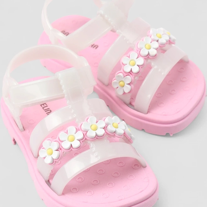 Sandália Aranha Infantil Gabrielinha Flor Holográfico Branco & Rosa