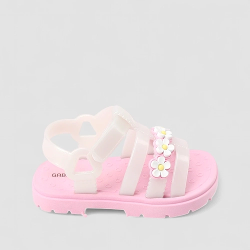 Sandália Aranha Infantil Gabrielinha Flor Holográfico Branco & Rosa