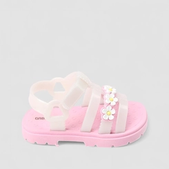 Sandália Aranha Infantil Gabrielinha Flor Holográfico Branco & Rosa