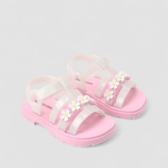 Sandália Aranha Infantil Gabrielinha Flor Holográfico Branco & Rosa