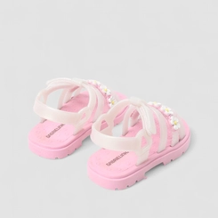 Sandália Aranha Infantil Gabrielinha Flor Holográfico Branco & Rosa