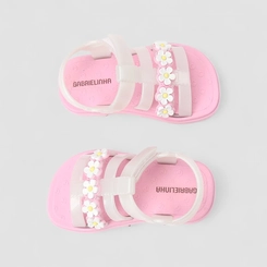Sandália Aranha Infantil Gabrielinha Flor Holográfico Branco & Rosa