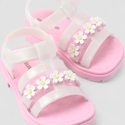 Sandália Aranha Infantil Gabrielinha Flor Holográfico Branco & Rosa