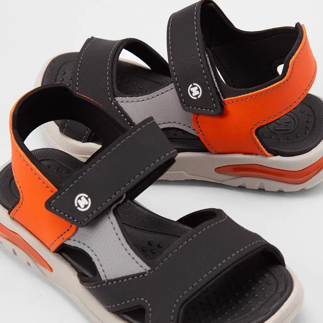 Sandália Sport Molekinho Infantil Preto & Laranja