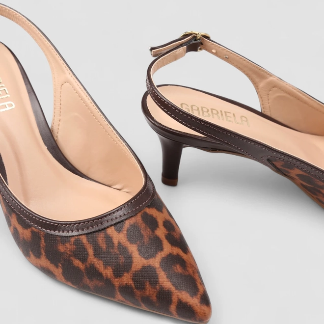 Scarpin Slingback Feminina Gabriela Animal Print Onça Multicolor