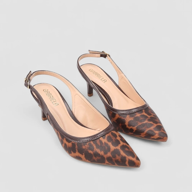 Scarpin Slingback Feminina Gabriela Animal Print Onça Multicolor