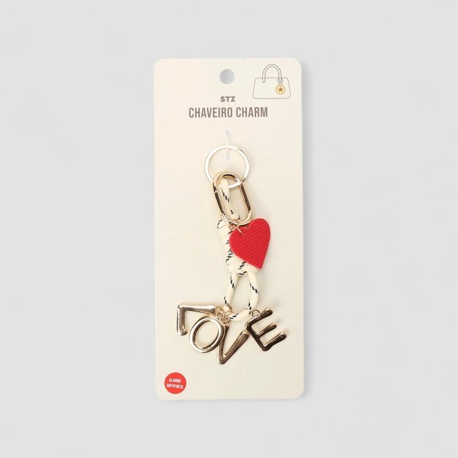 Chaveiro Charm Stz Detalhe Coração Love Ouro