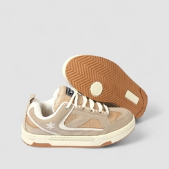 Tênis Casual Masculino Nesk Mesh Recorte Camurça Bege