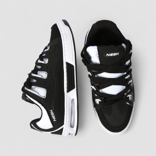 Tênis Casual Masculino Nesk Mesh Recorte Preto & Branco