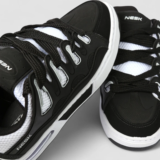 Tênis Casual Masculino Nesk Mesh Recorte Preto & Branco