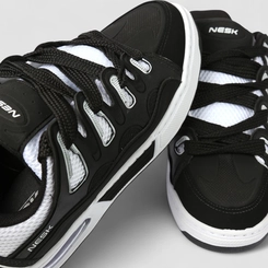 Tênis Casual Masculino Nesk Mesh Recorte Preto & Branco