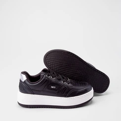 Tênis Casual Feminino Via Marte Recorte Metalizado Preto