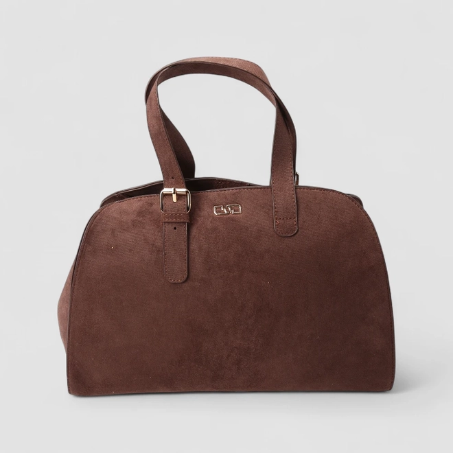 Bolsa de Ombro Gabriela Grande Suede Enfeite Fivela Marrom