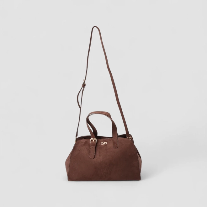 Bolsa de Ombro Gabriela Grande Suede Enfeite Fivela Marrom