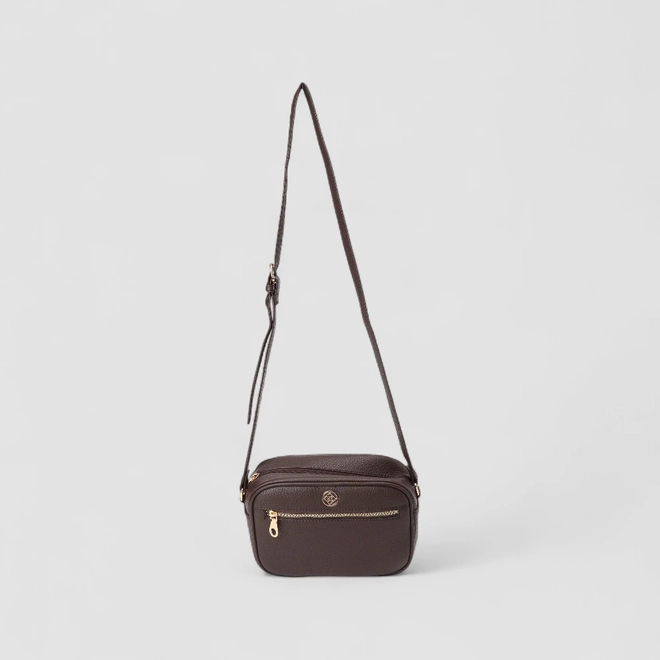 Bolsa Camera Bag Penélope Pequena Transversal Texturizada Marrom