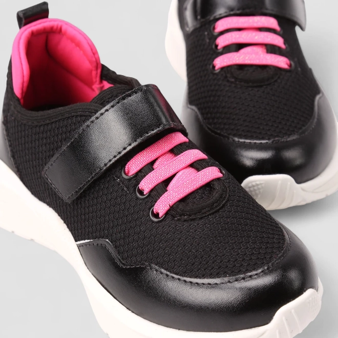 Tênis Casual Infantil Gabrielinha Com Cadarço Pink Preto