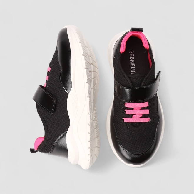 Tênis Casual Infantil Gabrielinha Com Cadarço Pink Preto