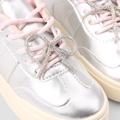 Tênis Casual Feminino Gabrielinha Metalizado Laço Strass Prata