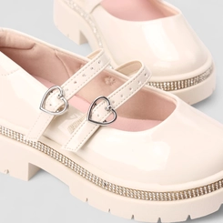 Mocassim Infantil Molekinha Verniz Strass Coração Off White