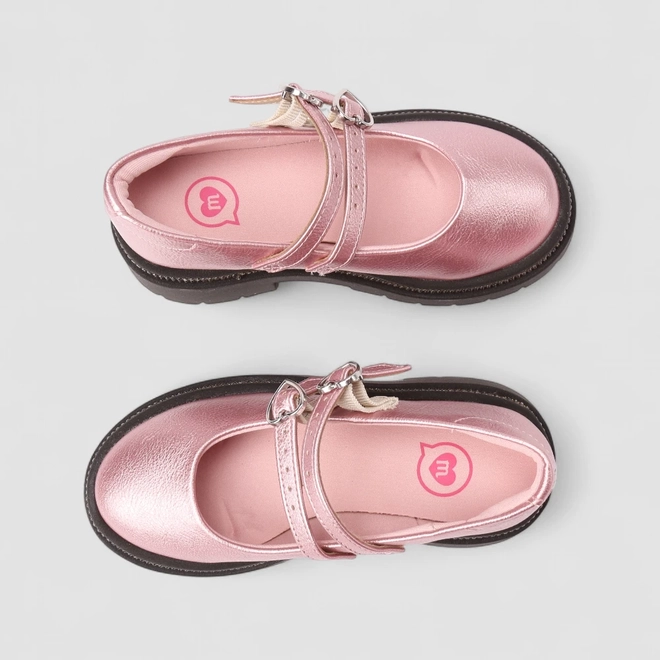 Mocassim Infantil Molekinha Fivela Dupla Corações Metalizado Rosa