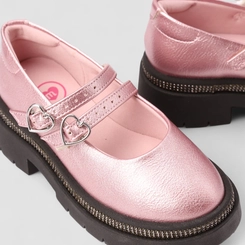 Mocassim Infantil Molekinha Fivela Dupla Corações Metalizado Rosa