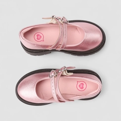 Mocassim Infantil Molekinha Fivela Dupla Corações Metalizado Rosa