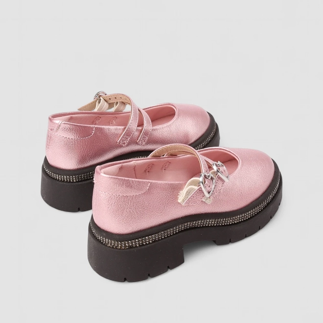 Mocassim Infantil Molekinha Fivela Dupla Corações Metalizado Rosa