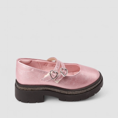 Mocassim Infantil Molekinha Fivela Dupla Corações Metalizado Rosa