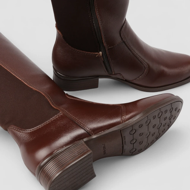 Bota Feminina Pegada Original Couro Cano Alto Marrom