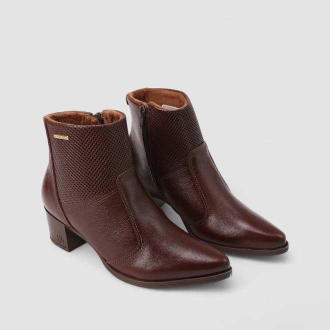 Ankle Boot Feminina Pegada Original Couro Perfuros Marrom