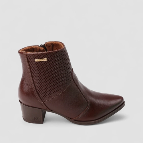 Bota Cano Curto Feminina Pegada Couro Marrom
