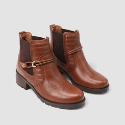 Bota Chelsea Feminina Pegada Original Couro Cano Curto Detalhe Fivela Marrom