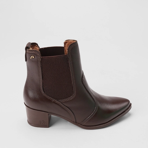 Bota Chelsea Feminina Pegada Original Couro Salto Bloco Marrom