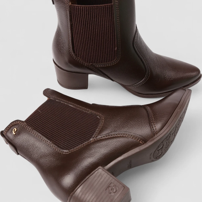 Bota Chelsea Feminina Pegada Original Couro Salto Bloco Marrom