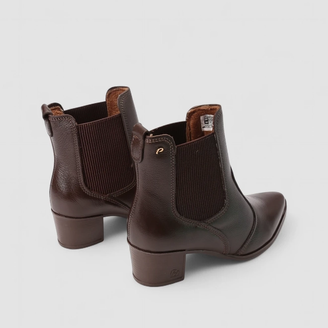 Bota Chelsea Feminina Pegada Original Couro Salto Bloco Marrom