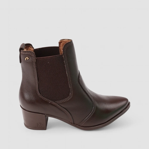 Bota Chelsea Feminina Pegada Couro Salto Bloco Marrom