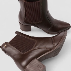 Bota Chelsea Feminina Pegada Original Couro Salto Bloco Marrom