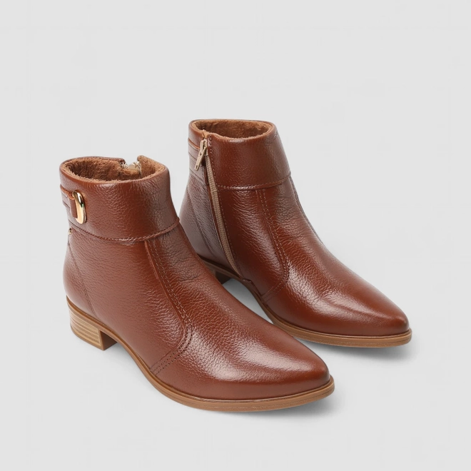 Ankle Boot Feminina Pegada Original Fivela Marrom