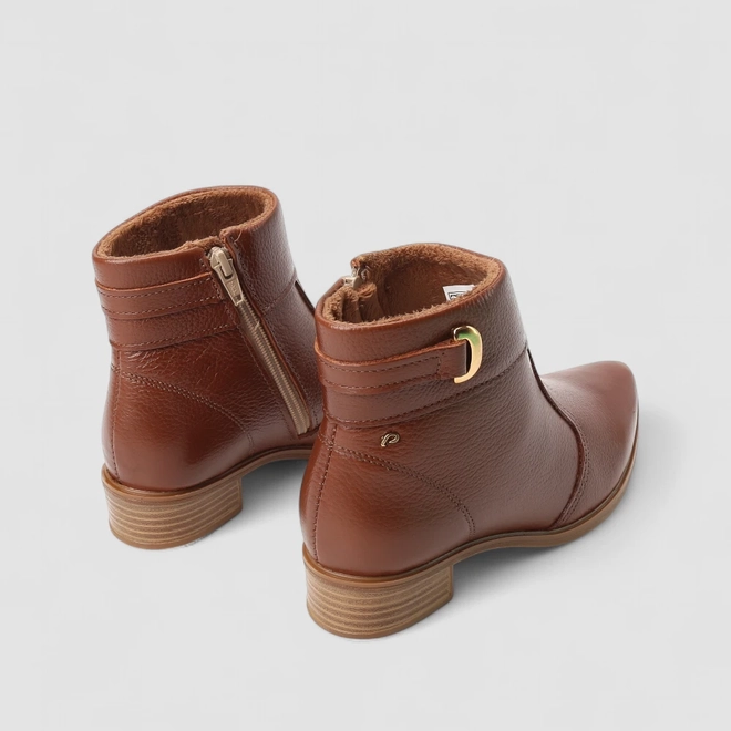 Ankle Boot Feminina Pegada Original Fivela Marrom
