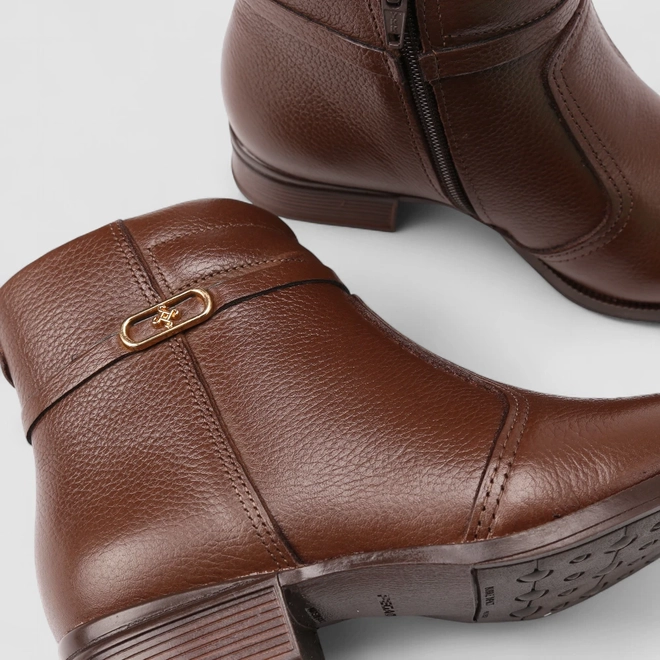 Ankle Boot Feminina Pegada Original Fivela Couro Marrom