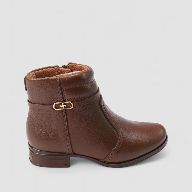 Ankle Boot Feminina Pegada Original Fivela Couro Marrom