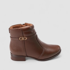 Ankle Boot Feminina Pegada Original Fivela Couro Marrom