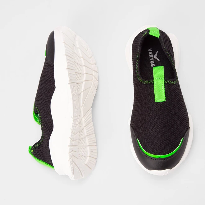 Slip On Infantil Vertus Calce Fácil Preto & Verde