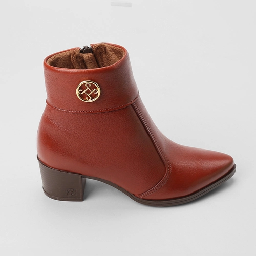 Ankle Boot Feminina Pegada Original Couro Peluciada Salto Bloco Marrom