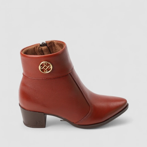 Bota Feminina Pegada Original Couro Salto Bloco Fivela Marrom