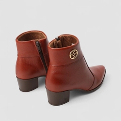 Ankle Boot Feminina Pegada Original Couro Peluciada Salto Bloco Marrom