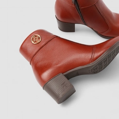Ankle Boot Feminina Pegada Original Couro Peluciada Salto Bloco Marrom